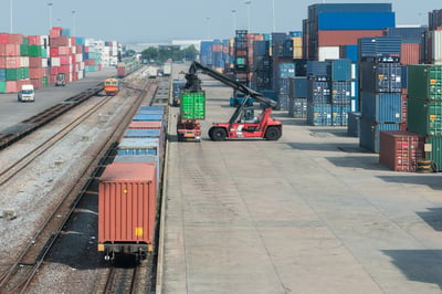 Container loaded on rail