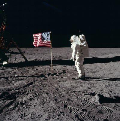 USA nylon flag on moon