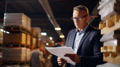 warehouse worker reviewing paperwork