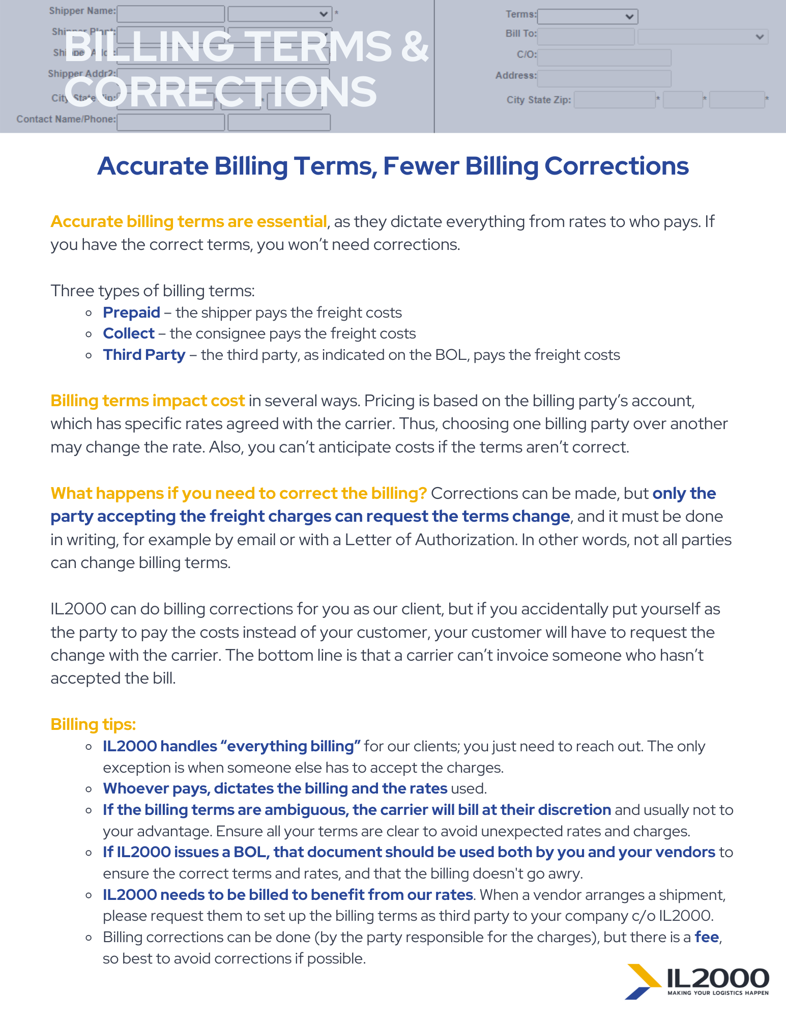 One Sheet_Billing Terms & Corrections